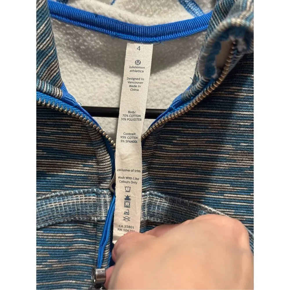 Lululemon Scuba Fleeece Blue Swirl Ribbed Panel Hoodie II Sweatshirt Women's 4
